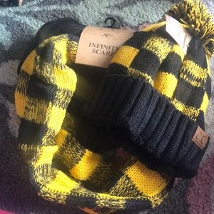 Cc beanie black and yellow plaid scarf and hat set